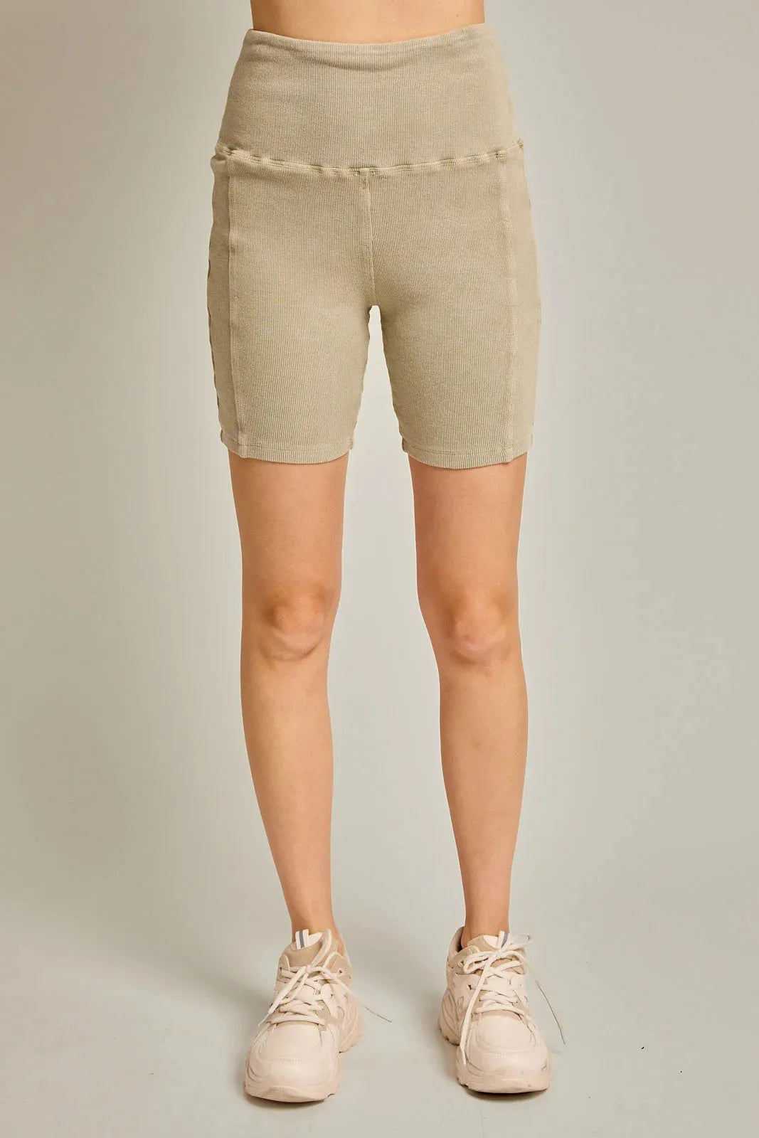 Mineral Wash Ribbed Tummy Control Biker Basic Shorts
