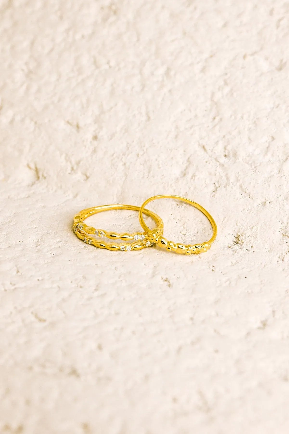 Two Gold Rhinestone Piece Delicate Fashion Ring Set
