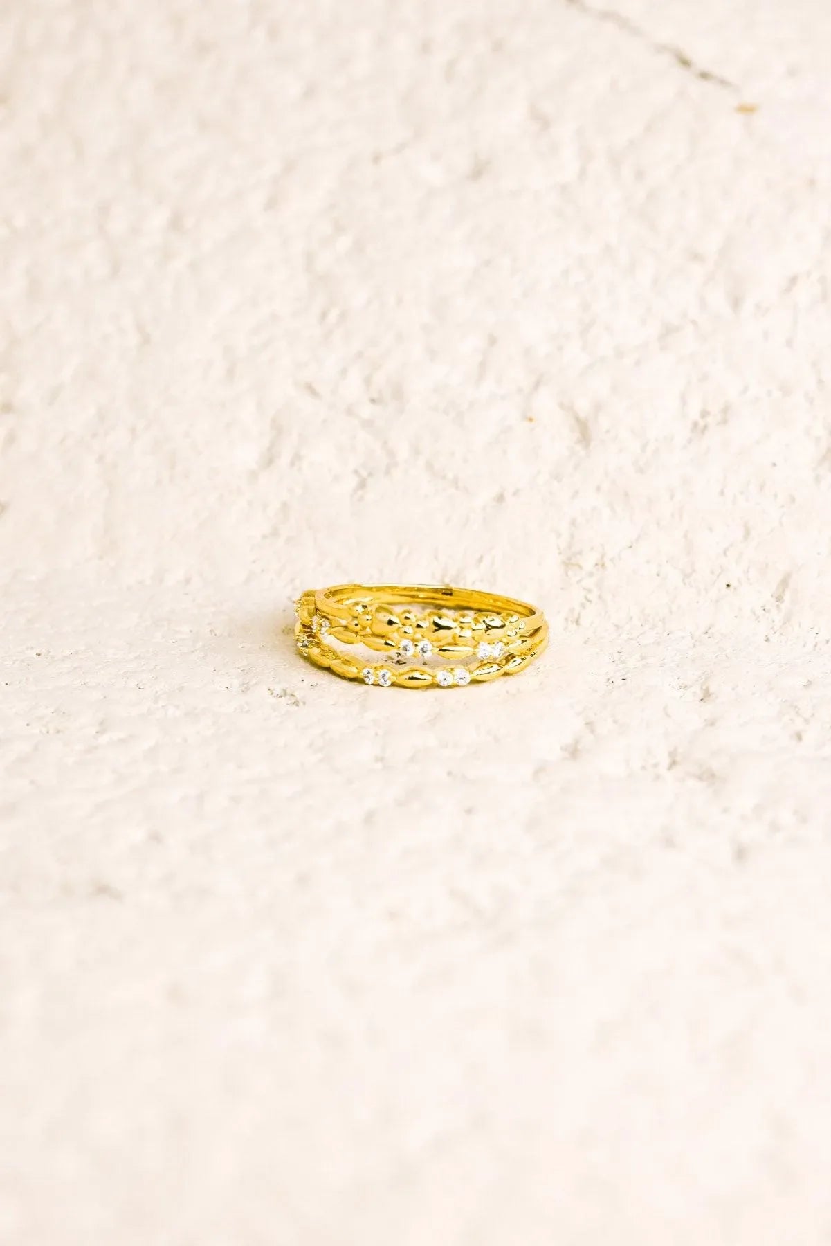 Two Gold Rhinestone Piece Delicate Fashion Ring Set