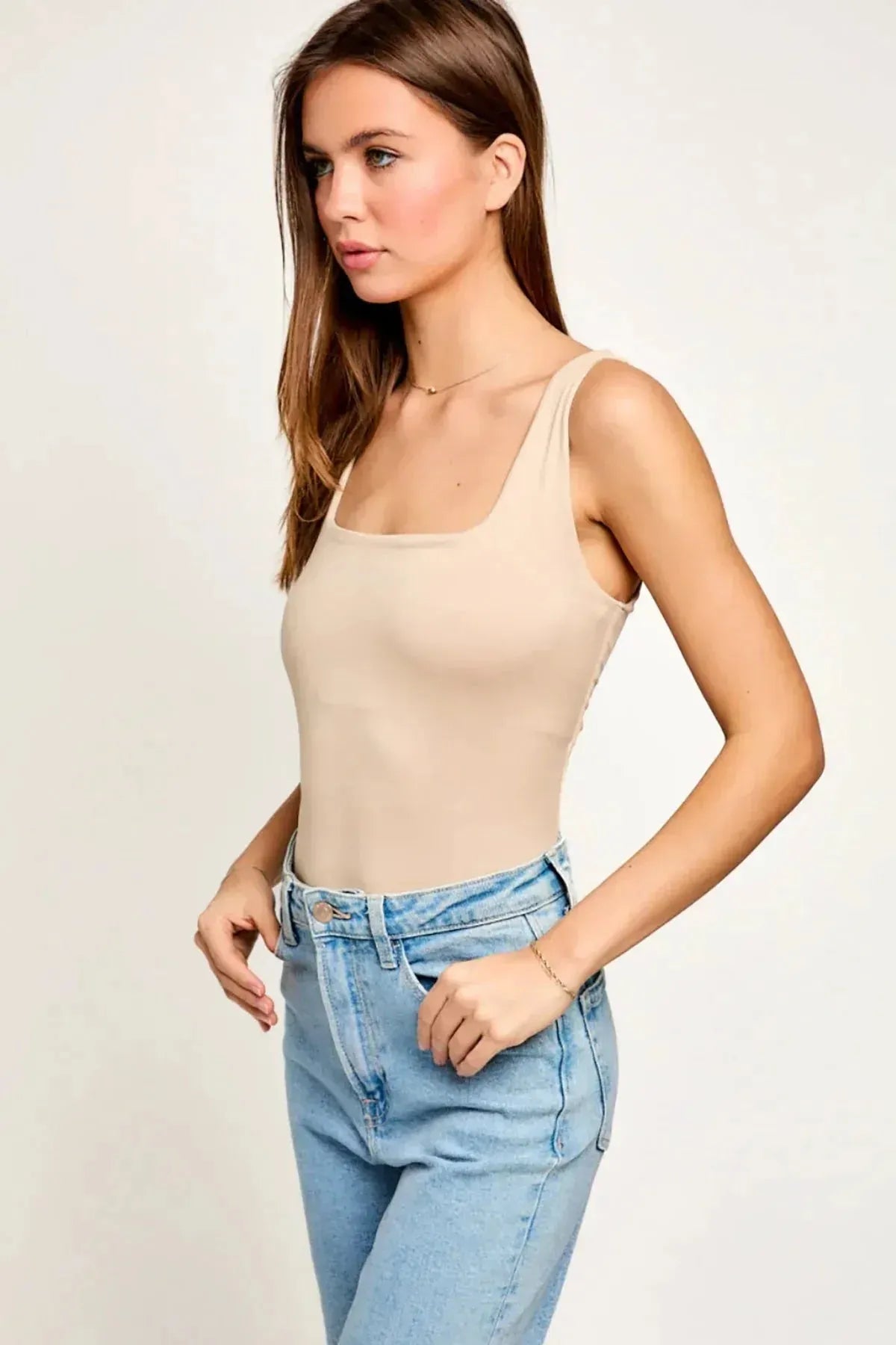 Square Neck Basic Essential Stretchy Bodysuit Tank Top