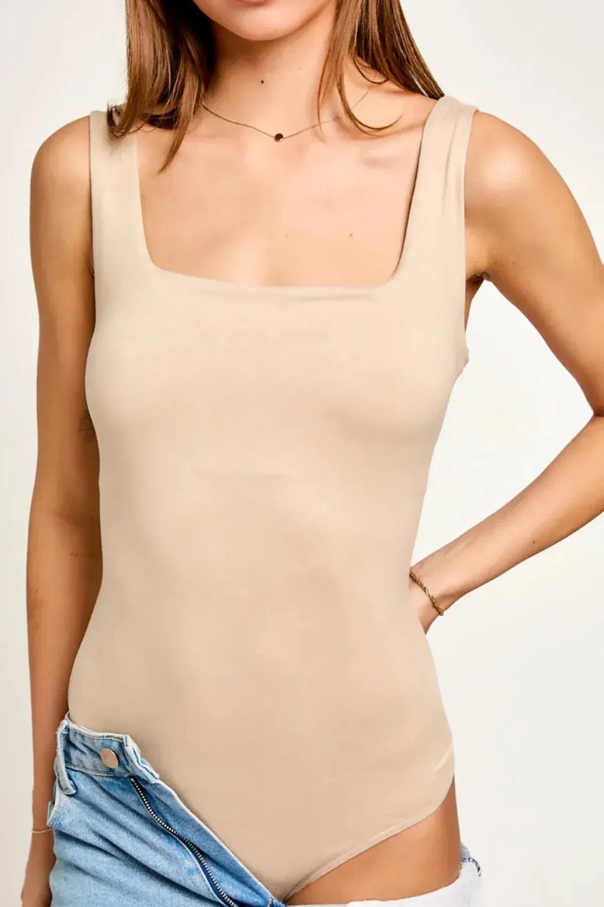Square Neck Basic Essential Stretchy Bodysuit Tank Top