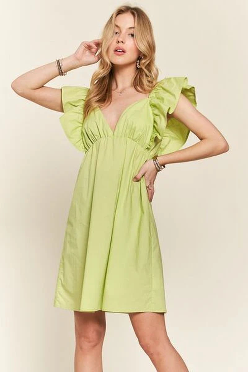 ADORA Smocked Back Ruffled Cap Sleeve Babydoll Dress