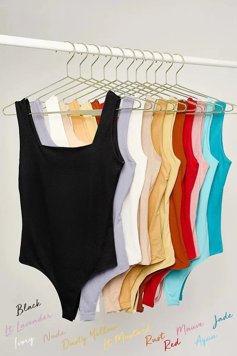 Square Neck Basic Essential Stretchy Bodysuit Tank Top