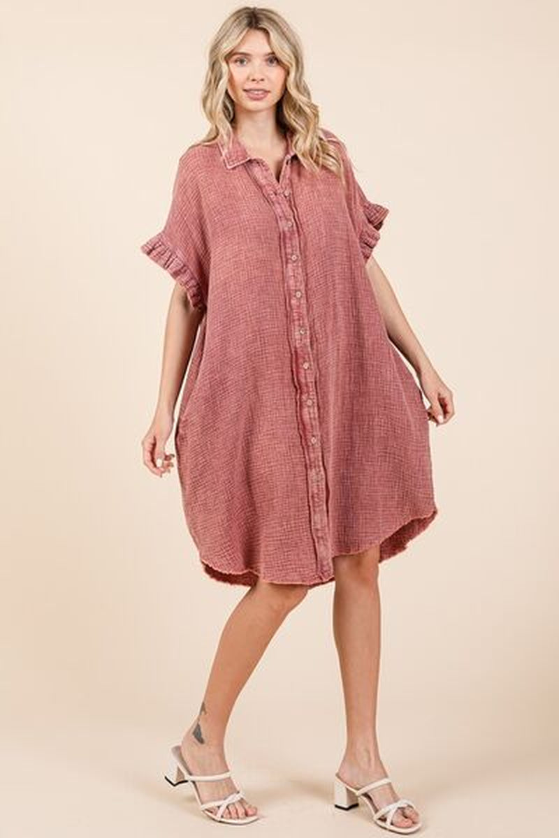 Mittoshop Mineral Wash Cotton Gauze Mini Shirt Dress