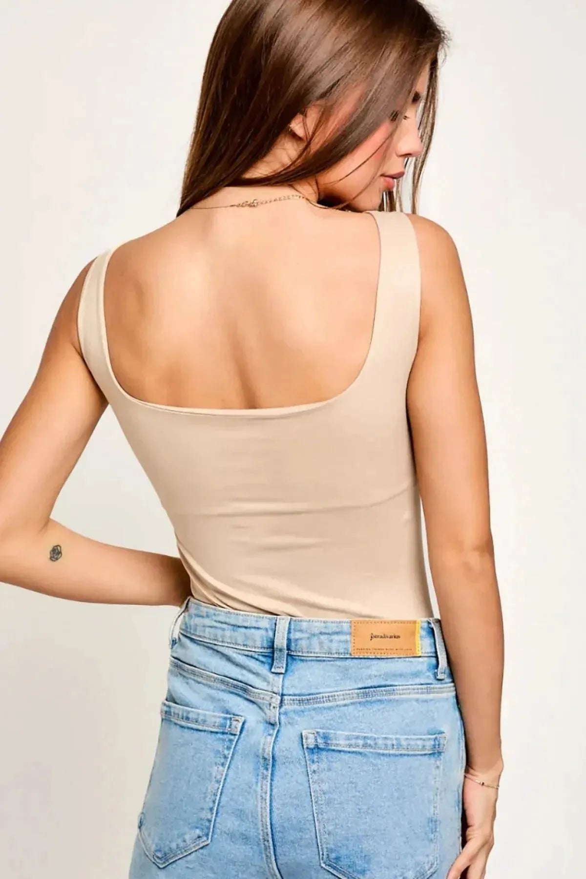 Square Neck Basic Essential Stretchy Bodysuit Tank Top