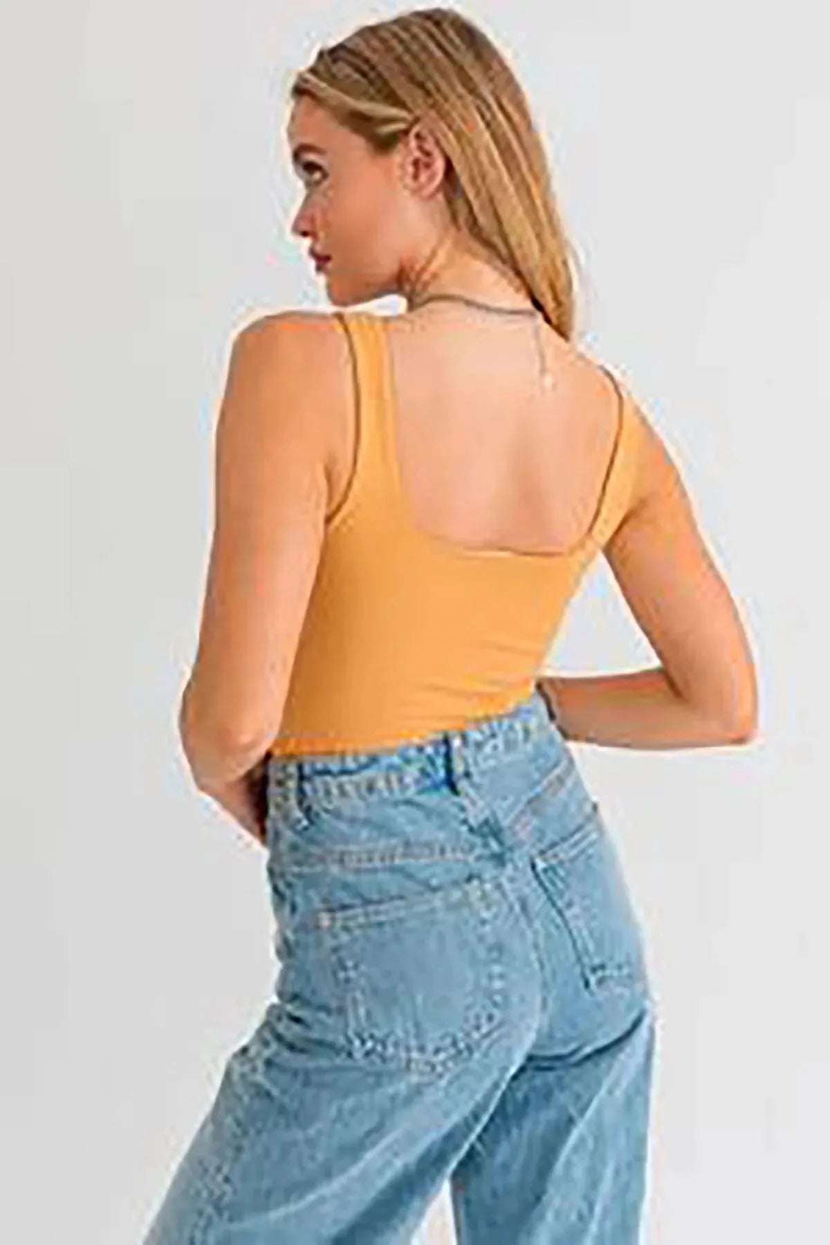 Square Neck Basic Essential Stretchy Bodysuit Tank Top